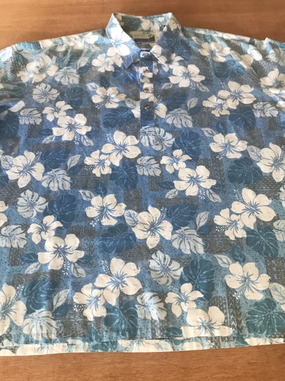 Makapuu Hawaiian Shirt Men 4XL Blue Floral 1/4 Button Up Pullover Pocket 20309